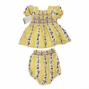 NWT Shirley Bredal Spring Bunny Dress & Matching Bloomers in Yellow Size 6-12m